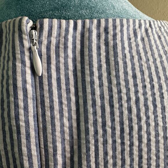 Ann Klein Women 10 Striped Blue White Sleeveless Seersucker Shift Dress Preppy - Picture 6 of 11